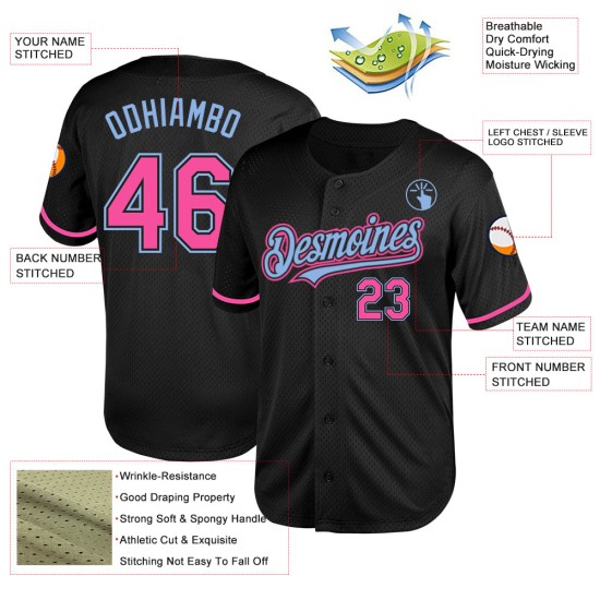 Mesh Pink-Light Baseball Schwarz Jersey Authentic Custom Throwback Blau Mesh Pink-Light Baseball Schwarz Jersey Authentic Custom Throwback Blau