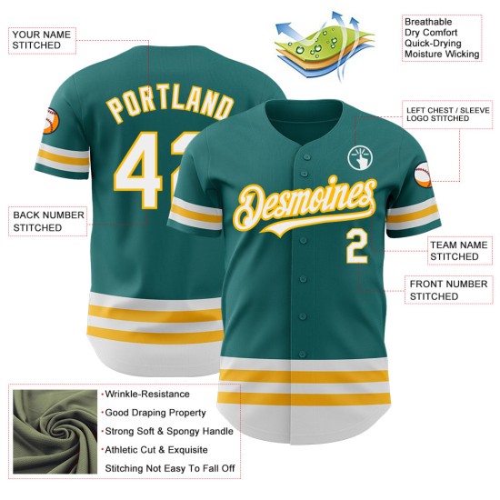 Authentic Line Teal Weiß-Gold Jersey Custom Baseball Authentic Line Teal Weiß-Gold Jersey Custom Baseball