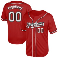 Weiß-Schwarzes Throwback Mesh Baseball Custom Red Authentic Jersey