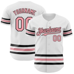 Jersey Medium Line Authentic Custom Baseball Weiß Rosa-Schwarz