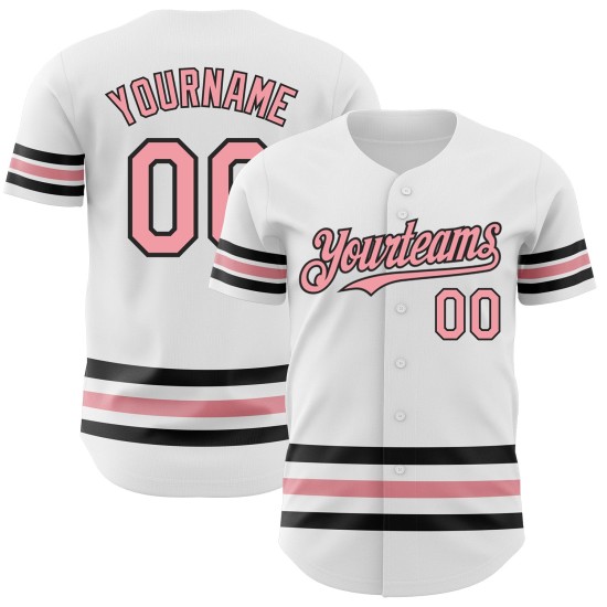 Jersey Medium Line Authentic Custom Baseball Weiß Rosa-Schwarz Jersey Medium Line Authentic Custom Baseball Weiß Rosa-Schwarz