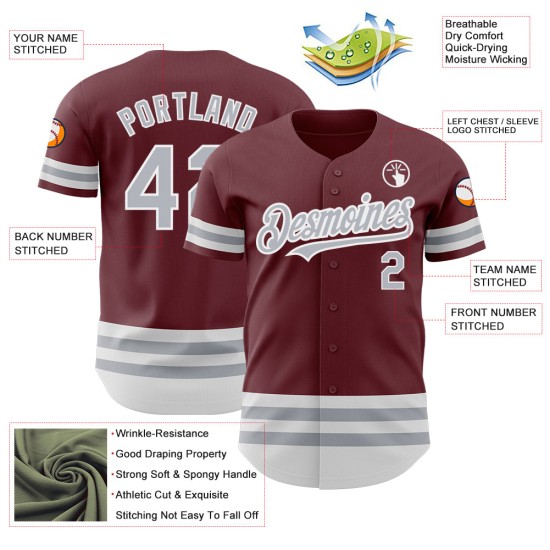 Burgunder Baseball Authentic Grau-Weiß Custom Line Trikot Burgunder Baseball Authentic Grau-Weiß Custom Line Trikot
