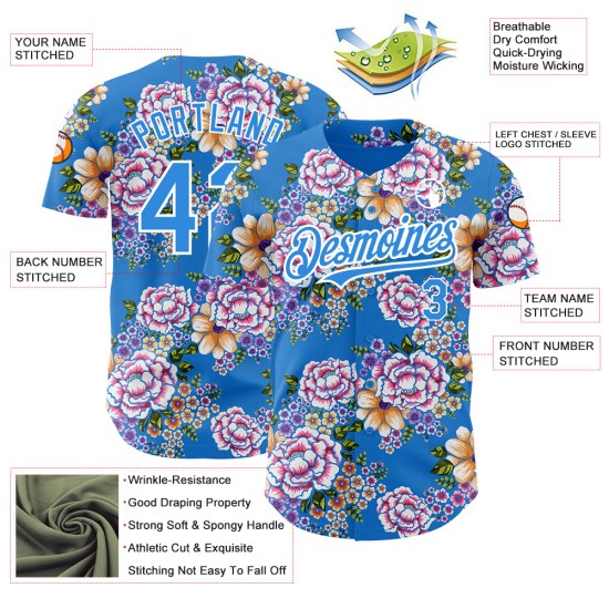 Baseball-Muster Jersey 3D China Nordosten Authentische weiße Blume Großes Design Blau Elektrische Custom Baseball-Muster Jersey 3D China Nordosten Authentische weiße Blume Großes Design Blau Elektrische Custom