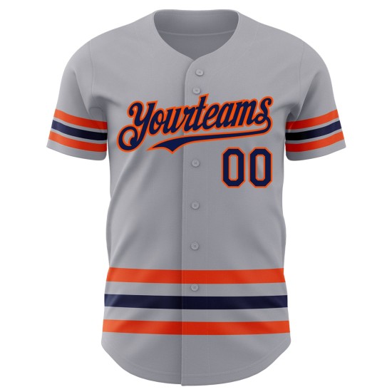 Custom Jersey Baseball Grau Navy-Orange Line Authentic Custom Jersey Baseball Grau Navy-Orange Line Authentic