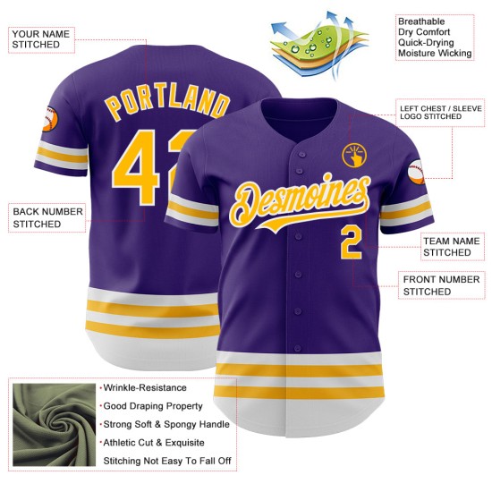 Gold-Weiß Lila Baseball Custom Authentic Line Trikot Gold-Weiß Lila Baseball Custom Authentic Line Trikot