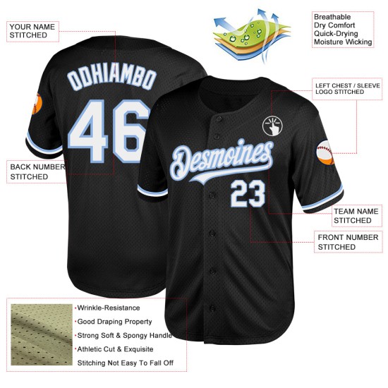Weiß-Hellblaues Throwback Baseball Mesh Authentic Jersey Custom Black Weiß-Hellblaues Throwback Baseball Mesh Authentic Jersey Custom Black