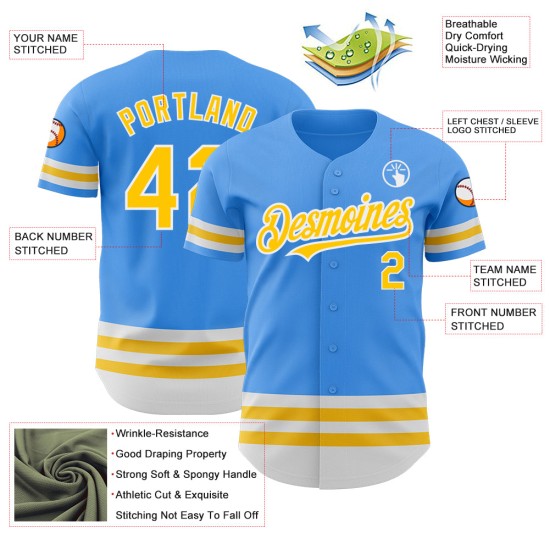Electric Line Gelb-Weiß Trikot Blau Custom Baseball Authentic Electric Line Gelb-Weiß Trikot Blau Custom Baseball Authentic