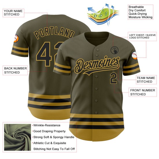 Baseball Service Authentic Gold Schwarz-Old Jersey zu Salute Olive Line Custom Baseball Service Authentic Gold Schwarz-Old Jersey zu Salute Olive Line Custom