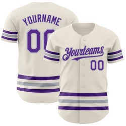 Custom Jersey Line Authentic Baseball Creme Lila-Grau
