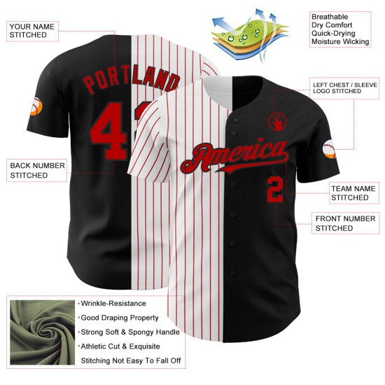 Fashion Pinstripe Custom Baseball Jersey Weiß-Rot Split Schwarz Authentic Fashion Pinstripe Custom Baseball Jersey Weiß-Rot Split Schwarz Authentic