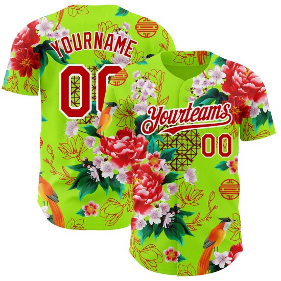 3D Blume Große Baseball Neon Muster Jersey Design Nordosten Custom Grün China Rot-Weiß Authentische 3D Blume Große Baseball Neon Muster Jersey Design Nordosten Custom Grün China Rot-Weiß Authentische