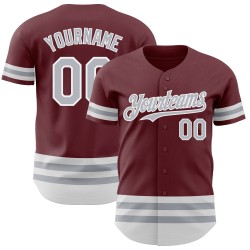 Burgunder Baseball Authentic Grau-Weiß Custom Line Trikot