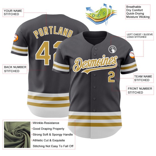 Baseball Line Trikot Authentic Grau Stahl Alt Gold-Weiß Custom Baseball Line Trikot Authentic Grau Stahl Alt Gold-Weiß Custom