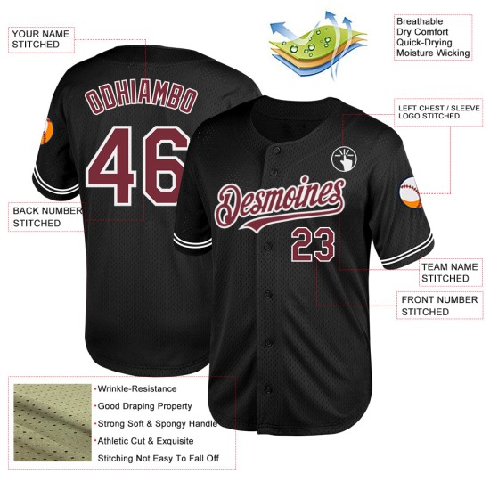 Authentisches Mesh Custom Burgund-Weiß Throwback Schwarz Baseball Jersey Authentisches Mesh Custom Burgund-Weiß Throwback Schwarz Baseball Jersey