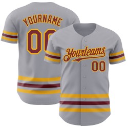 Burgunder-Gold Baseball Custom Authentic Grau Jersey Linie