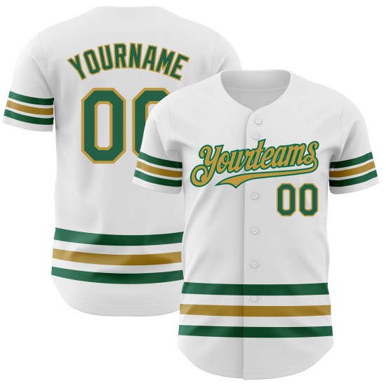 Kelly Custom Weiß Authentic Trikot Grün-Old Baseball Line Gold Kelly Custom Weiß Authentic Trikot Grün-Old Baseball Line Gold