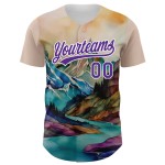Design 3D Weiß Muster Baseball Authentische Landschaft Berge Jersey Lila Design 3D Weiß Muster Baseball Authentische Landschaft Berge Jersey Lila