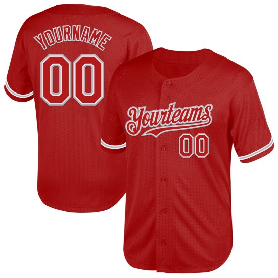 Custom Authentic Throwback Mesh Rot Weiß-Grau Baseball Jersey Custom Authentic Throwback Mesh Rot Weiß-Grau Baseball Jersey