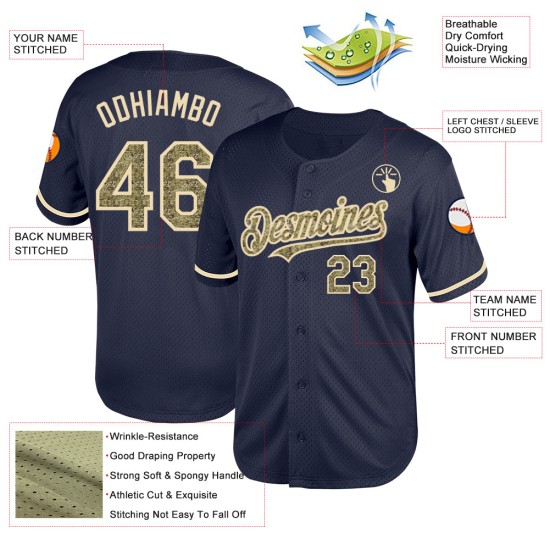 Custom Camo-Creme Baseball Jersey Authentic Navy Mesh Throwback Custom Camo-Creme Baseball Jersey Authentic Navy Mesh Throwback