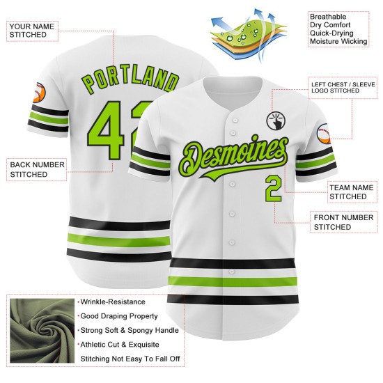 Line Custom Grün-Schwarz Neon Baseball Trikot Weiß Authentic Line Custom Grün-Schwarz Neon Baseball Trikot Weiß Authentic