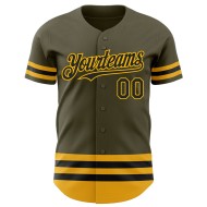 Benutzerdefinierte Schwarz-Gold Service Authentic Salute Line Olive Baseball Jersey Zu Benutzerdefinierte Schwarz-Gold Service Authentic Salute Line Olive Baseball Jersey Zu
