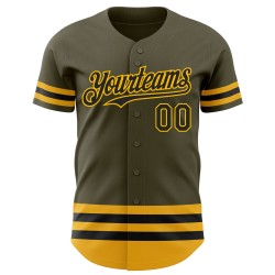 Benutzerdefinierte Schwarz-Gold Service Authentic Salute Line Olive Baseball Jersey Zu Benutzerdefinierte Schwarz-Gold Service Authentic Salute Line Olive Baseball Jersey Zu
