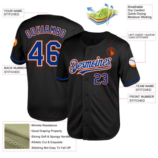Mesh Royal-Orange Schwarz Baseball Custom Jersey Authentic Throwback Mesh Royal-Orange Schwarz Baseball Custom Jersey Authentic Throwback