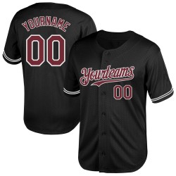 Authentisches Mesh Custom Burgund-Weiß Throwback Schwarz Baseball Jersey