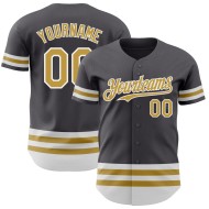 Baseball Line Trikot Authentic Grau Stahl Alt Gold-Weiß Custom