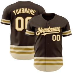 Creme-Old Authentic Jersey Custom Gold Line Brown Baseball